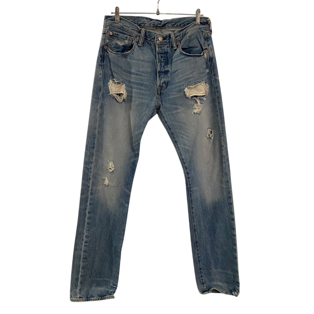 Men's Vintage Levi’s 501 Distressed Faded Button Fly Blue Jeans